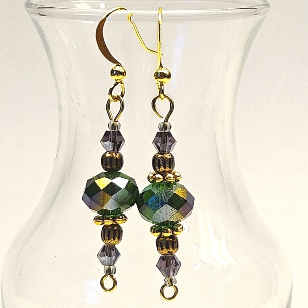 Green and Purple Beaded Earrings